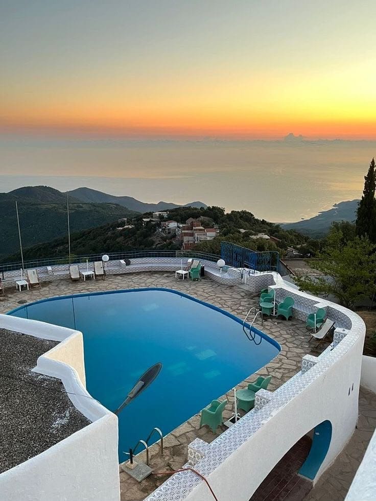 Coastal resort and beach at sunset near Annaba