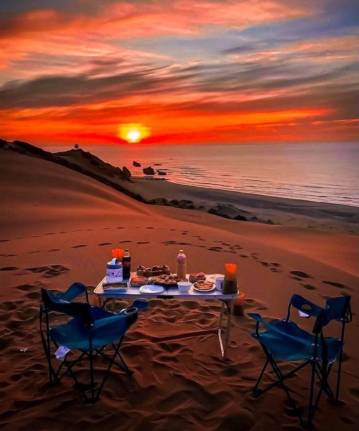 Sunset over a beach picnic on the Mostaganem coast