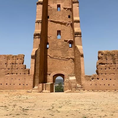The minaret of Mansourah rising above the ruined walls of the mosque, Tlemcen