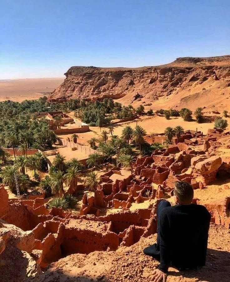Ksour and palm groves below the desert plateau near Timimoun