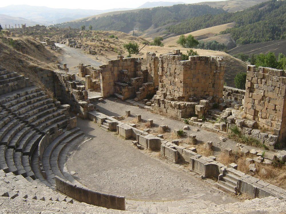 The Roman theatre cut into the hillside at Djémila