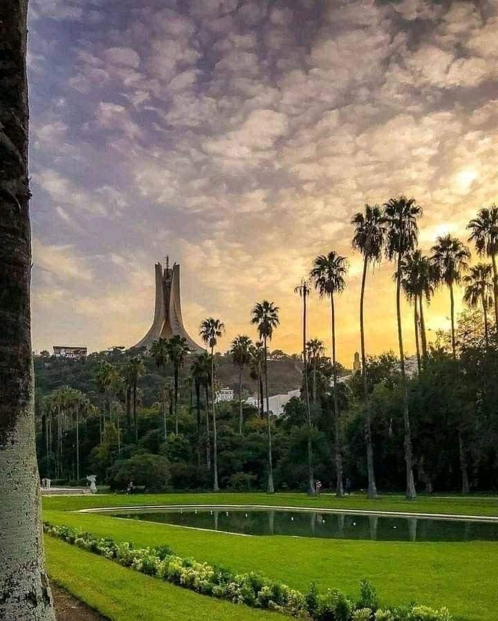 Maqam Echahid, the Martyrs Memorial, at sunset in Algiers