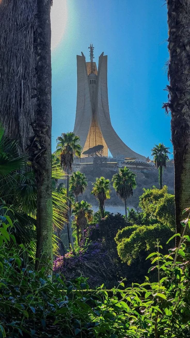 The Martyrs Memorial framed by trees, Algiers