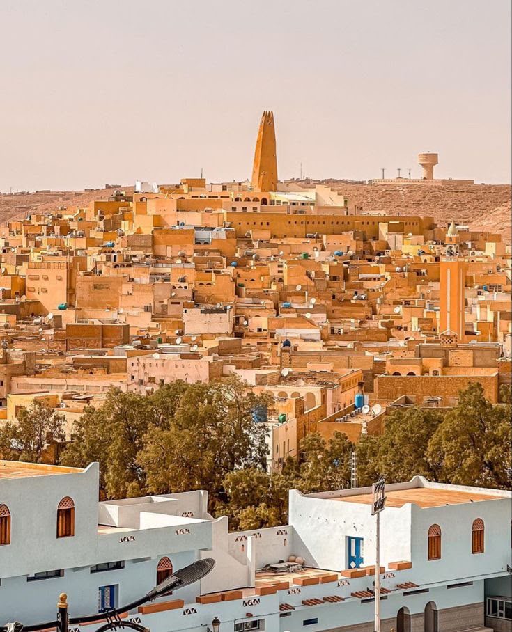 Tiered white-and-ochre houses of a M Zab town, Ghardaïa