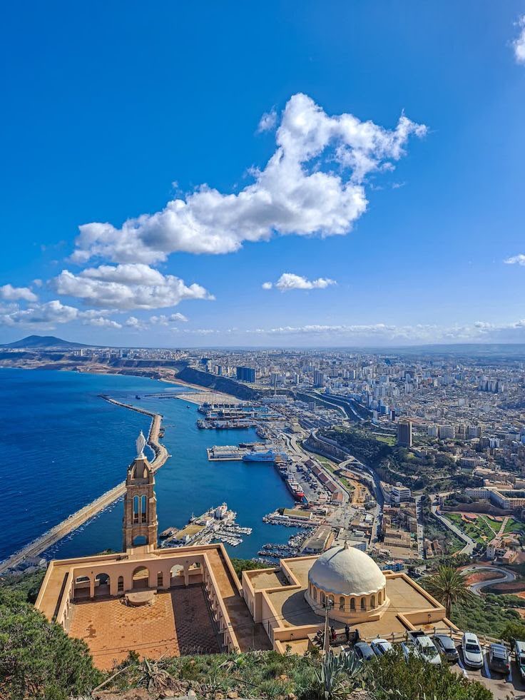 Aerial view of Oran bay with the Santa Cruz chapel