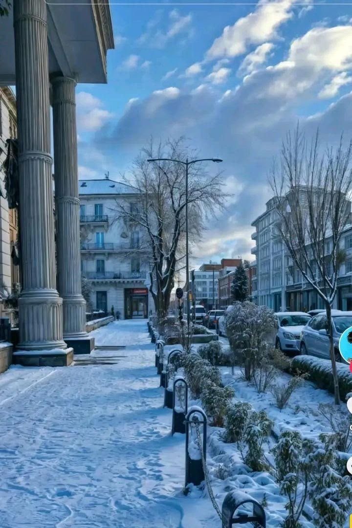 Snow-covered street in winter, Sétif, Algeria